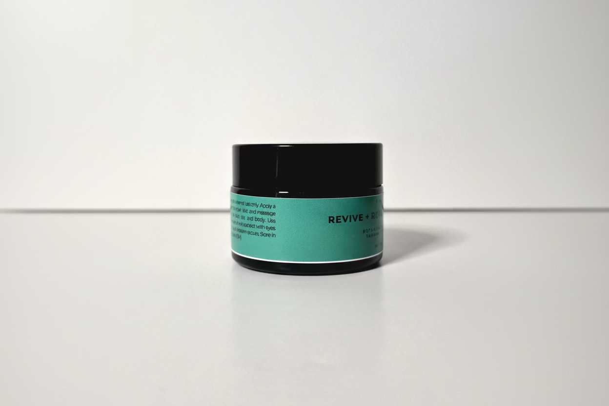 Green jar with black lid on a white background